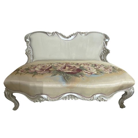 Namoradeira Prateado com Estofado Bege Florido - 77x134x60cm