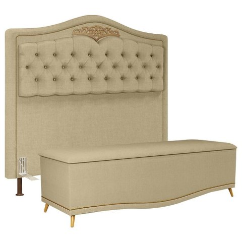 Cabeceira Casal King 195cm Baú J02 Linho Areia