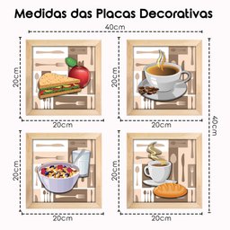 Quadro Decorativo Cozinha Café Padaria Copa 20x20cm Kit 4 un Arte na Arte Moldura Carvalho - 3