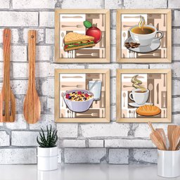 Quadro Decorativo Cozinha Café Padaria Copa 20x20cm Kit 4 un Arte na Arte Moldura Carvalho - 4