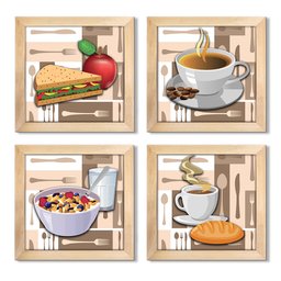 Quadro Decorativo Cozinha Café Padaria Copa 20x20cm Kit 4 un Arte na Arte Moldura Carvalho - 1