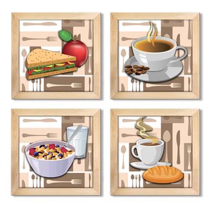 Quadro Decorativo Cozinha Café Padaria Copa 20x20cm Kit 4 un Arte na Arte Moldura Carvalho