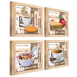 Quadro Decorativo Cozinha Café Padaria Copa 20x20cm Kit 4 un Arte na Arte Moldura Carvalho - 2