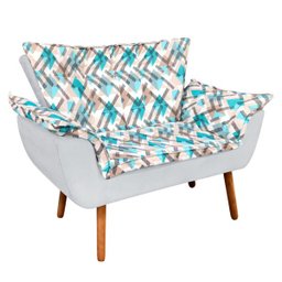 Kit 01 Namoradeira com 02 Poltronas e 02 Puffs Opala Composê Suede Cinza com Estampado Traçado - 2