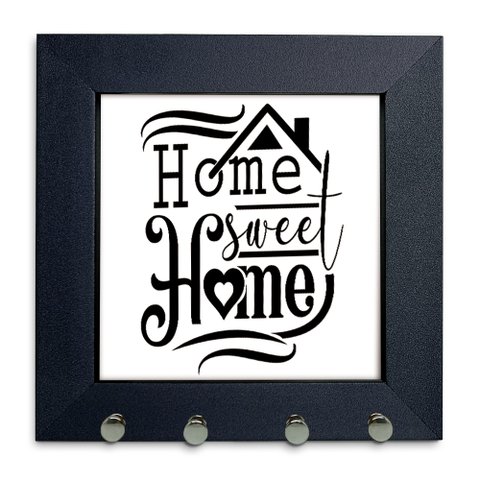Porta Chaves de Parede Home Sweet Home Moldura Preta 12x12
