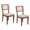 Ver imagem 2 de Conjunto Mesa de Jantar Redonda 4 Cadeiras Estofadas Encosto Tela 100% MDF Pinhão/Bege Rústico - Dal
