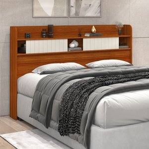 Cabeceira Dubai Mdf Prateleiras Portas Correr Quarto Moderno:casal/canela