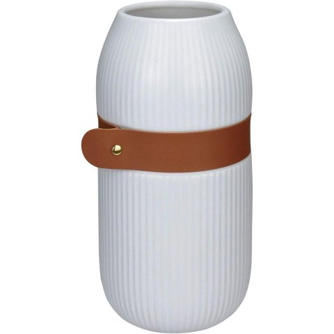Vaso Decorativo Enfeite Casa Aparador Home&co com Cinta Cerâmica 25x12x12cm Branco