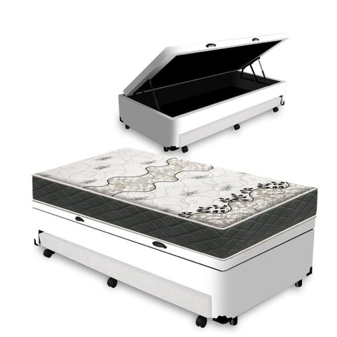 Cama Box Baú e Auxiliar Solteiro + Colchão de Espuma D33 Gazin Iso 3000 88cm