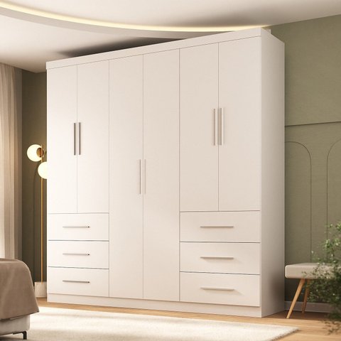 Guarda-Roupa Casal 100% MDF 6 Portas 6 Gavetas Verona Branco