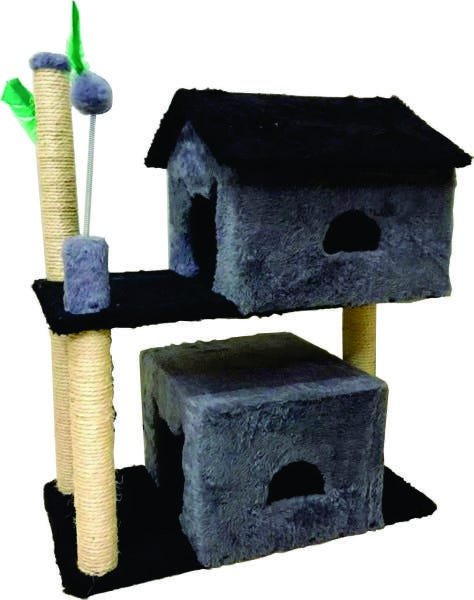 Arranhador Para Dois Gatos Com 2 Casas Cinza - 1