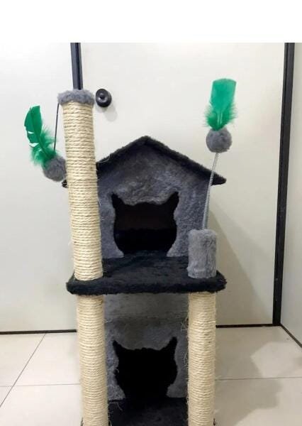 Arranhador Para Dois Gatos Com 2 Casas Cinza - 3