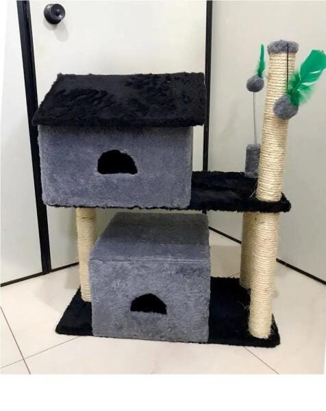 Arranhador Para Dois Gatos Com 2 Casas Cinza - 4
