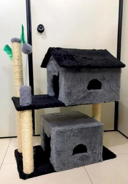 Arranhador Para Dois Gatos Com 2 Casas Cinza - 2