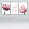 Kit Placas Quadros Decorativos 3 Pçs 60x40 Floral Flor Love Rosa - 2