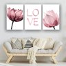 Kit Placas Quadros Decorativos 3 Pçs 60x40 Floral Flor Love Rosa - 4