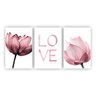 Kit Placas Quadros Decorativos 3 Pçs 60x40 Floral Flor Love Rosa - 1