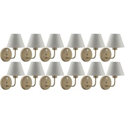 12 Arandelas Douradas de Parede em Alumínio com Interruptor Cúpulas Tecido Abajures Quartos Sala - 1