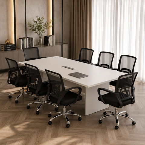 Mesa de Reunião para Escritório 8 Lugares 220x100cm Tampo 30mm ME4190 Branco - Tecnomobili