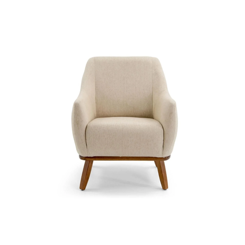 Kit 2 Poltronas Berenice em Linho Off-white e Corino Marrom - Larbelle
