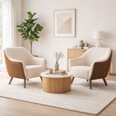 Ver imagem 2 de Kit 2 Poltronas Berenice em Linho Off-white e Corino Marrom - Larbelle