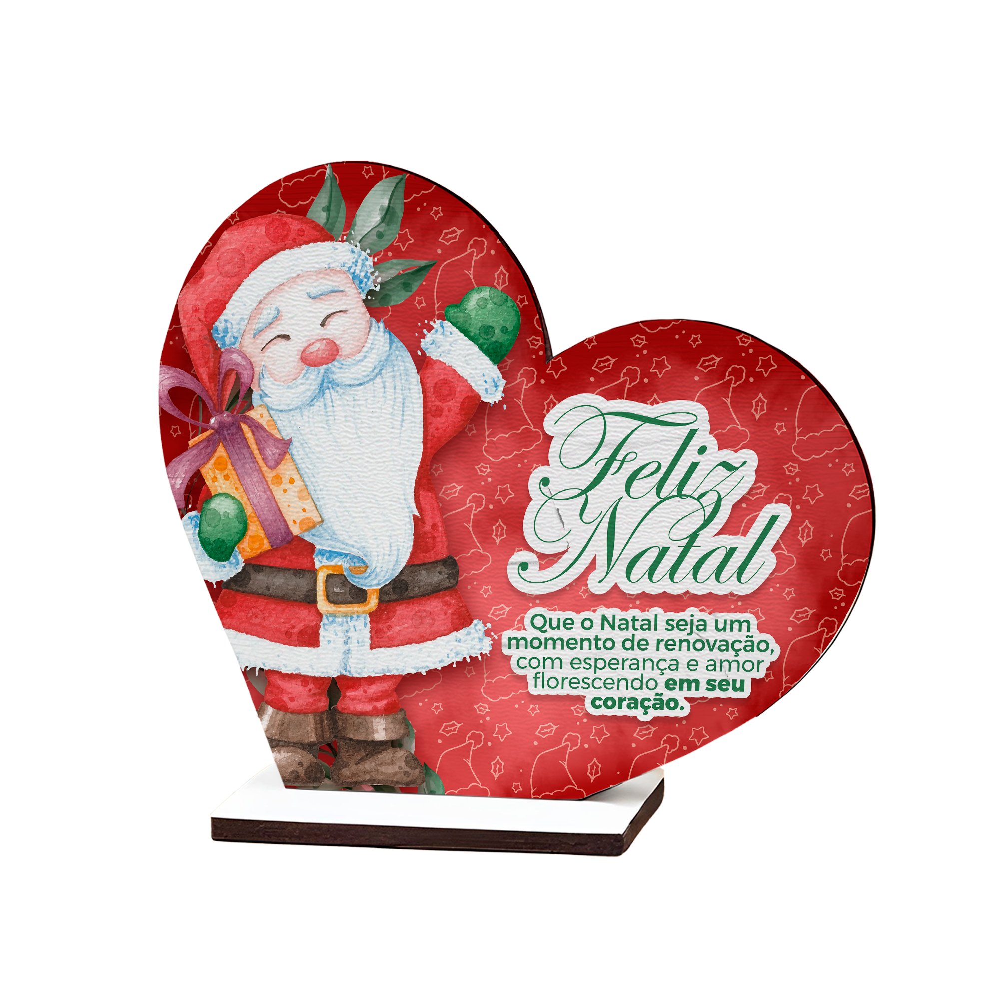 Kit com 15 Unidades - Natal de Renovação- Lembrancinha/ Coração Papai Noel em Mdf - 4