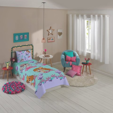 Jogo de Lençol Personagens Patrulha Canina Menina Solteiro Lepper 2 Peças Microfibra Lilás