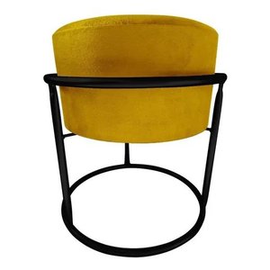 Puff Argola Redondo Mostarda Base Metal Preta