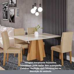 Mesa de Jantar Patrícia Tampo em MDF e Vidro Temperado Retangular 130 cm Cozinha Marrom Off White - 4