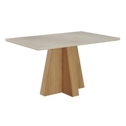 Mesa de Jantar Patrícia Tampo em MDF e Vidro Temperado Retangular 130 cm Cozinha Marrom Off White - 1