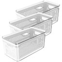 Ver imagem 1 de Kit 3 Organizadores De Geladeira Com Escorredor 5L Caixas Plásticas Para Legumes Clear Fresh OU.