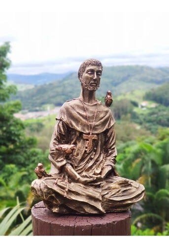 Imagem Estátua São Francisco Assis Meditando Em Resina 19 Cm - bronze - 1