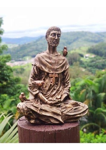 Imagem Estátua São Francisco Assis Meditando Em Resina 19 Cm - bronze - 2