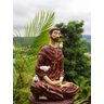 Imagem estátua São Franscisco de Assis meditando flor de lótus - Marrom - 4