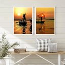 Ver imagem 1 de Kit 2 Quadros Decorativos Pescadores- por do Sol 24x18cm - com Vidro:madeira Preta