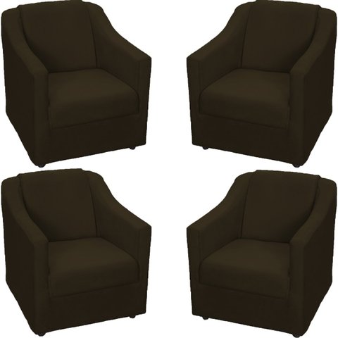 Kit 4 Poltronas Decorativas para Sala de Espera Recepção Escritório Consultório Suede