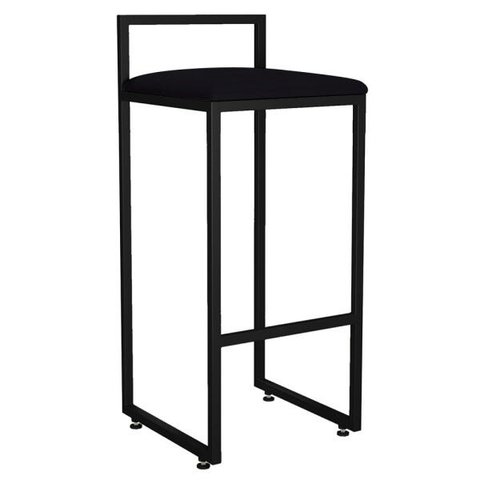 Banqueta Alta Industrial Quadrada com Encosto Preto