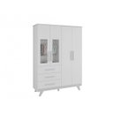 Ver imagem 1 de Guarda-Roupa Infantil Retrô 4 Portas 3 Gavetas Branco Brilho / Branco Brilho com Carvalho / Branco Brilho