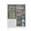 Ver imagem 2 de Guarda-Roupa Infantil Retrô 4 Portas 3 Gavetas Branco Brilho / Branco Brilho com Carvalho / Branco Brilho