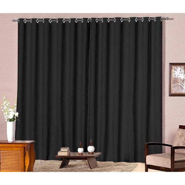Cortina Blackout de Tecido Preta 3M x 2,80M Avelã para Varão de 2 Metros Simples Solaris - 1