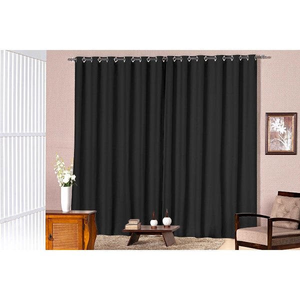 Cortina Blackout de Tecido Preta 3M x 2,80M Avelã para Varão de 2 Metros Simples Solaris - 3