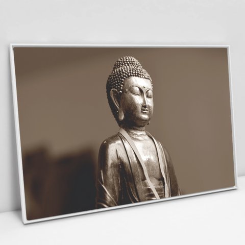 Quadro Decorativo em Canvas Buda - Moldura Branca - 120 x 80cm