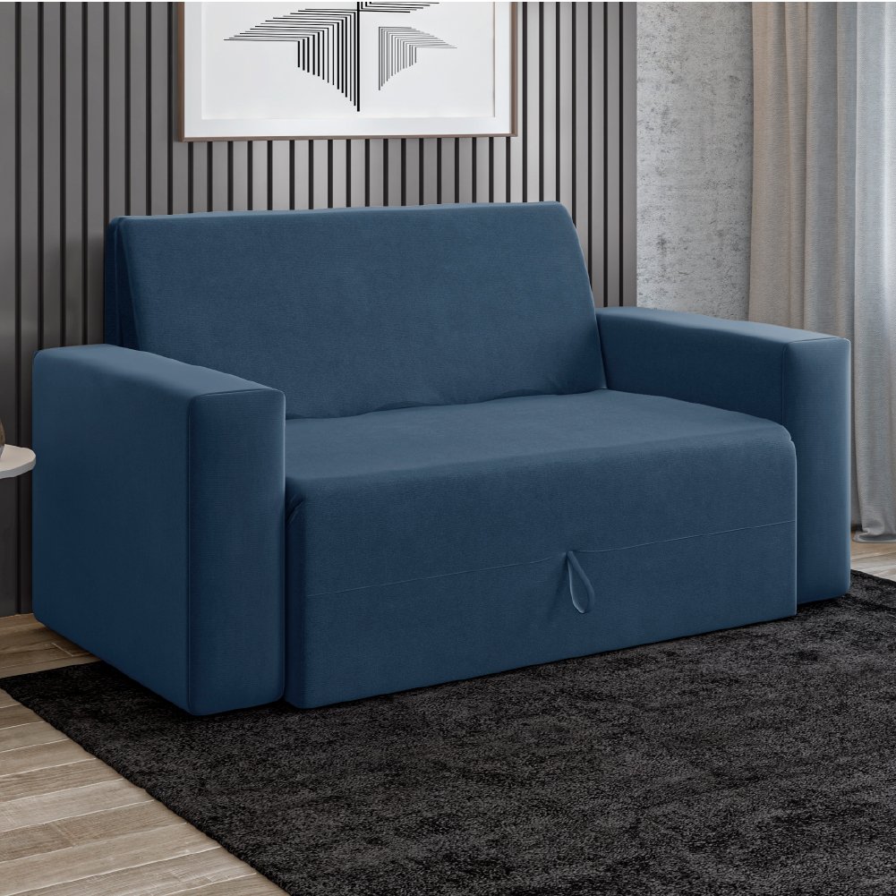 Sofá-cama 2 Lugares Pratik 5000 Mamflex Azul Suede - 2