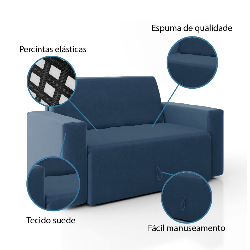 Sofá-cama 2 Lugares Pratik 5000 Mamflex Azul Suede - 5