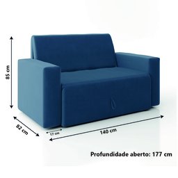 Sofá-cama 2 Lugares Pratik 5000 Mamflex Azul Suede - 4