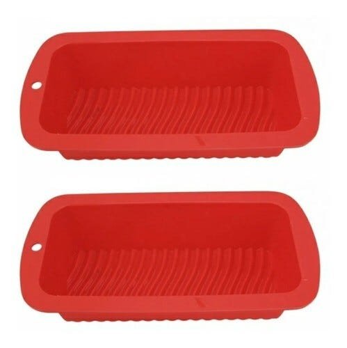 2 Formas De Pão Bolo Retangular Em Silicone 26,5x13x6,5 Cm - Vermelho