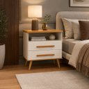 Ver imagem 6 de Kit Mesa de Cabeceira Pequena 2 Gavetas Nicho Branco MDF Brilhante Off White/Nature