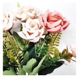 Jogo Buquê Mini Rosas 5 Flores Folhagens Realistas 2 Unidades 30cm - 4 Jogo Buquê Mini Rosas 5 Flores Folhagens Realistas 2 Unidades 30cm - 4