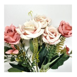 Jogo Buquê Mini Rosas 5 Flores Folhagens Realistas 2 Unidades 30cm - 2 Jogo Buquê Mini Rosas 5 Flores Folhagens Realistas 2 Unidades 30cm - 2