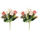 Ver imagem 1 de Jogo Buquê Mini Rosas 5 Flores Folhagens Realistas 2 Unidades 30cm
